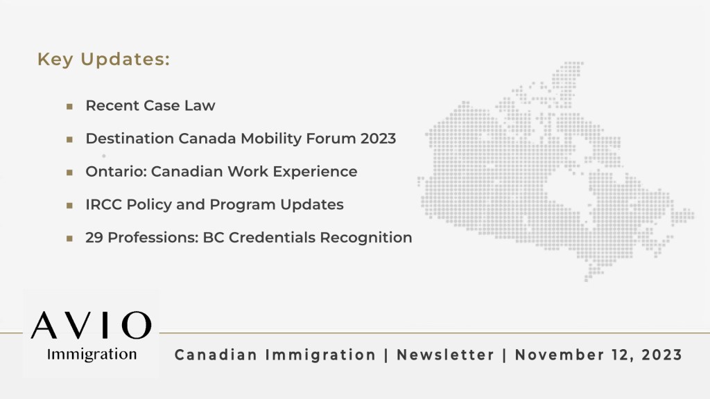 Cover image for Canadian Immigration Weekly Digest, November 12, 2023 issue, by AVIO Immigration.